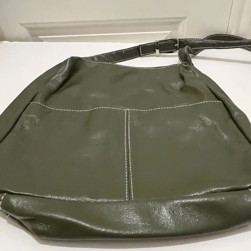 Montreal Geniune Leather Gray Crossbody Bag Purse Front Pockets Boho Hobo 12X11